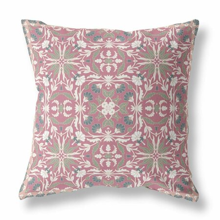 PALACEDESIGNS 20 in. Paisley Indoor & Outdoor Throw Pillow Muted Magenta & Cream PA3091847
